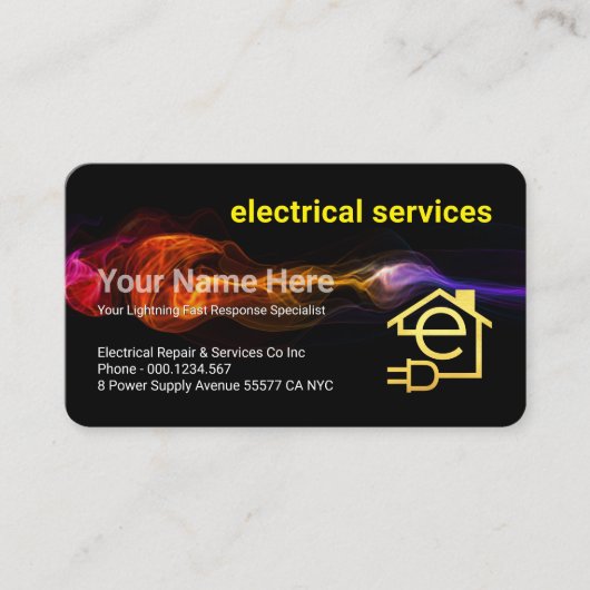 Atemberaubender Blitzschlag-Elektriker-Service Visitenkarte (Vorderseite)