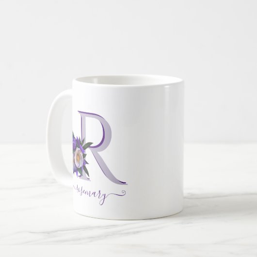 Atemberaubender Blumenlavener Weißes Monogramm  Kaffeetasse (Vorderseite Links)