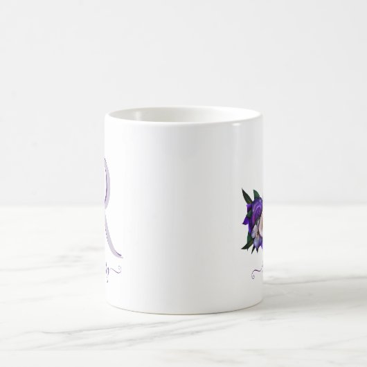 Atemberaubender Blumenlavener Weißes Monogramm  Kaffeetasse (Mittel)