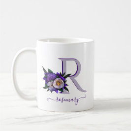 Atemberaubender Blumenlavener Weißes Monogramm Kaffeetasse