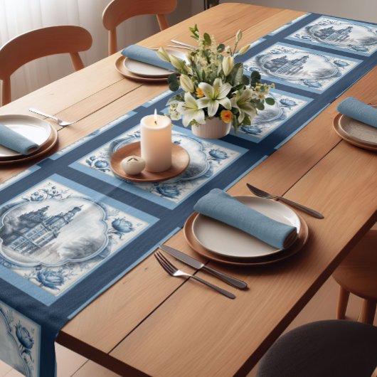 Atemberaubender Blumenpalast Chinoiserie-Toile-Mon Kurzer Tischläufer