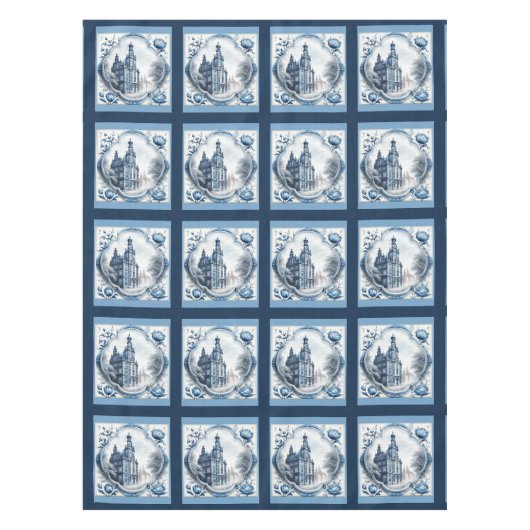 Atemberaubender Blumenpalast Chinoiserie-Toile-Mon Tischdecke (Vorderseite)