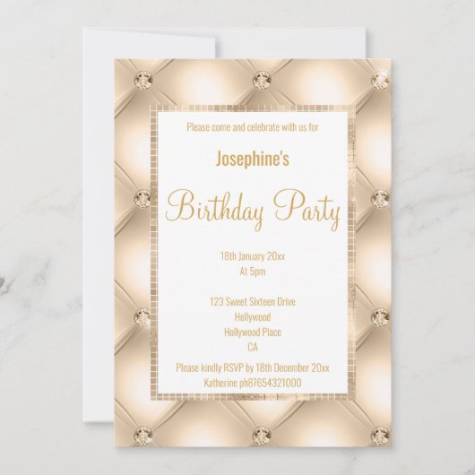 ATEMBERAUBENDER CHAMPAGNE QUILTED & GOLD CUSTOM GE EINLADUNG (Vorderseite)