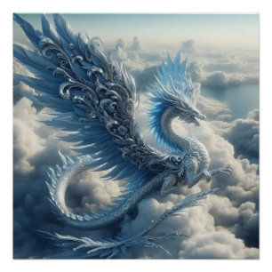 Atemberaubender Drache umgeben von Wolken Poster