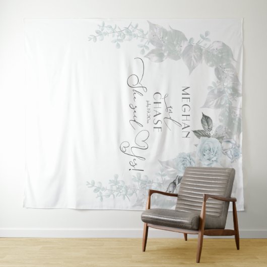 Atemberaubender Eisblau und Weißrosenstück Wandteppich (Beispiel (Horizontal))