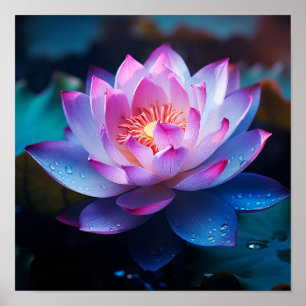 Atemberaubender farbiger Lotus-Blume-Druck Poster