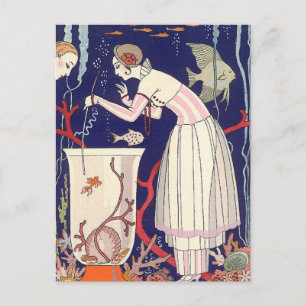 Atemberaubender Fisch Sommerkleid George Barbier Postkarte