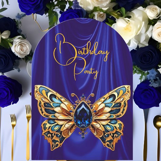 Atemberaubender Geburtstag Blue Gold Jewel Butterf Einladung