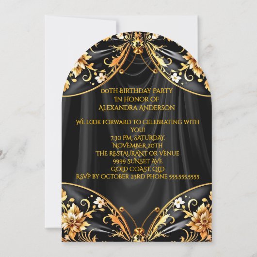 Atemberaubender Geburtstag Schwarzer Goldrausch Einladung (Rückseite)