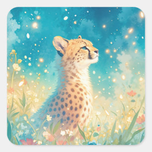 Atemberaubender Gepard zwischen Wildblumen Quadratischer Aufkleber