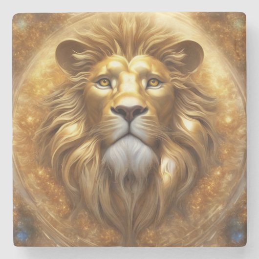 Atemberaubender Gold Lion Head Steinuntersetzer (Vorderseite)