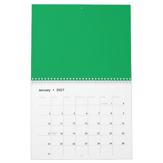 Atemberaubender grüner Hintergrund mit weißem Gren Kalender (Jan 2027)