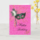 Atemberaubender Hot Pink Masquerade Happy Birthday Karte (Gelbe Blume)