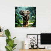 Atemberaubender junger Elefant unter Regen im Dsch Poster (Heimbüro)