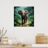 Atemberaubender junger Elefant unter Regen im Dsch Poster (Küche)