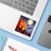 Atemberaubender Kürbis - leuchtende Katzen, Fleder Aufkleber (Laptop mit iPhone)