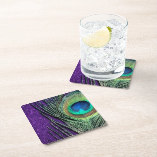Atemberaubender lila Pfau Rechteckiger Pappuntersetzer (Vor Ort)
