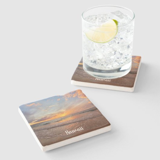 Atemberaubender Orange Maui Sunset Steinuntersetzer (Seitenansicht)