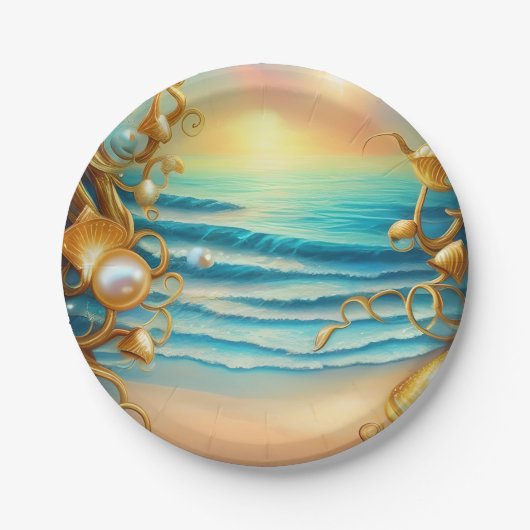 Atemberaubender Ozean mit Diamanten und Perlen Pappteller (Vorderseite)
