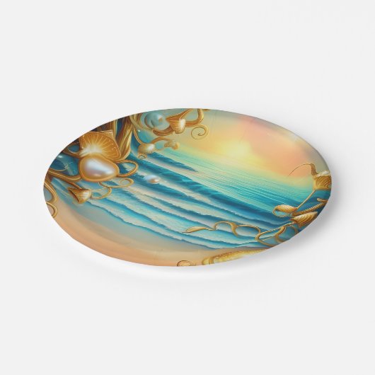 Atemberaubender Ozean mit Diamanten und Perlen Pappteller (Schrägansicht)