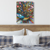 Atemberaubender Pfau im Huichol Style Art Leinwanddruck (Insitu (Schlafzimmer))