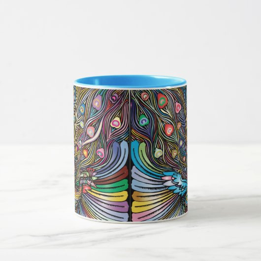 Atemberaubender Pfau im Huichol Style Art Tasse (Zentrum)