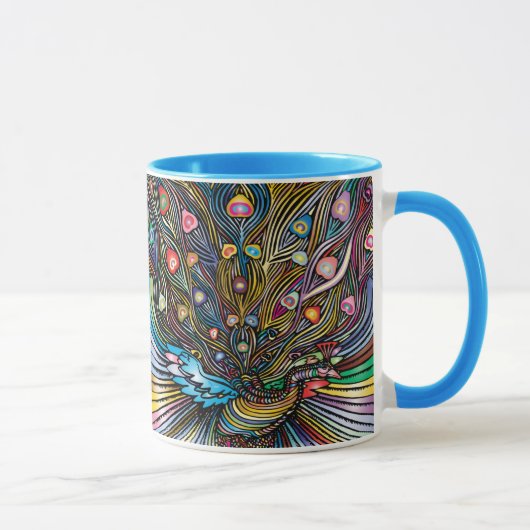Atemberaubender Pfau im Huichol Style Art Tasse (Rechts)