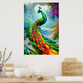 Atemberaubender Pfau mit herrlichen Schwanz Federn Poster (Küche)
