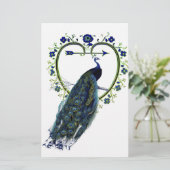 Atemberaubender Pfau und verzierter Blume Briefpapier (Stehend Vorderseite)