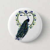 Atemberaubender Pfau und verzierter Blume Button (Vorderseite)