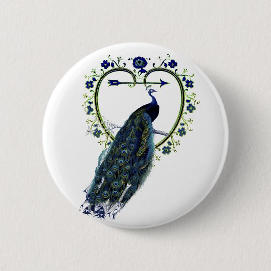 Atemberaubender Pfau und verzierter Blume Button (Vorderseite)