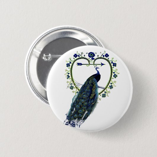 Atemberaubender Pfau und verzierter Blume Button (Vorne & Hinten)