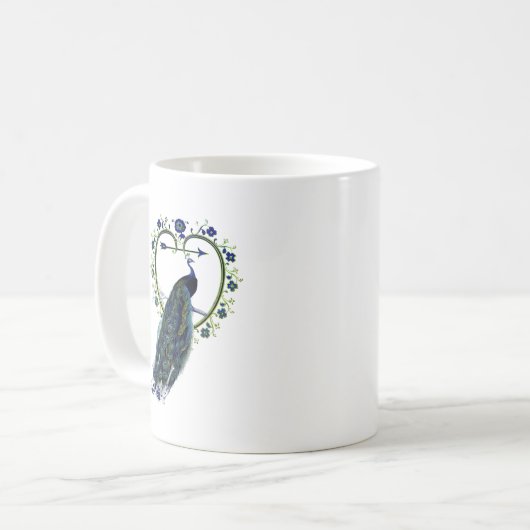 Atemberaubender Pfau und verzierter Blume Kaffeetasse (Vorderseite Links)