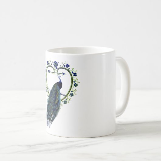 Atemberaubender Pfau und verzierter Blume Kaffeetasse (VorderseiteRechts)