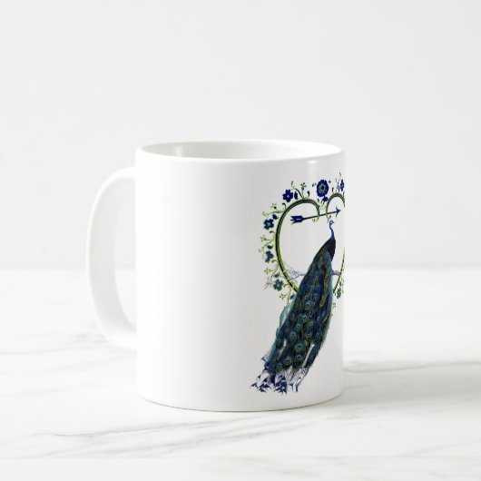 Atemberaubender Pfau und verzierter Blume Kaffeetasse (Vorderseite Links)