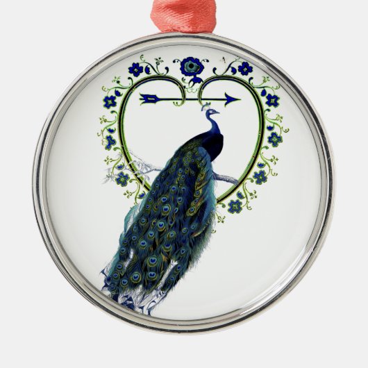 Atemberaubender Pfau und verzierter Blume Ornament Aus Metall (Vorne)
