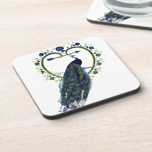 Atemberaubender Pfau und verzierter Blume Untersetzer (Linke Seite)