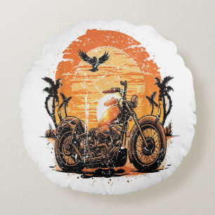 Atemberaubender Retro-Vintager Motorrad Klassische Rundes Kissen
