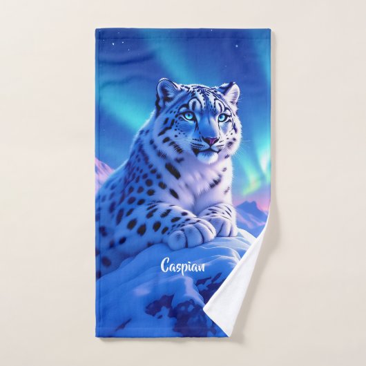 Atemberaubender Schneeleopard auf dem Felsen Badhandtuch Set (Handtuch)