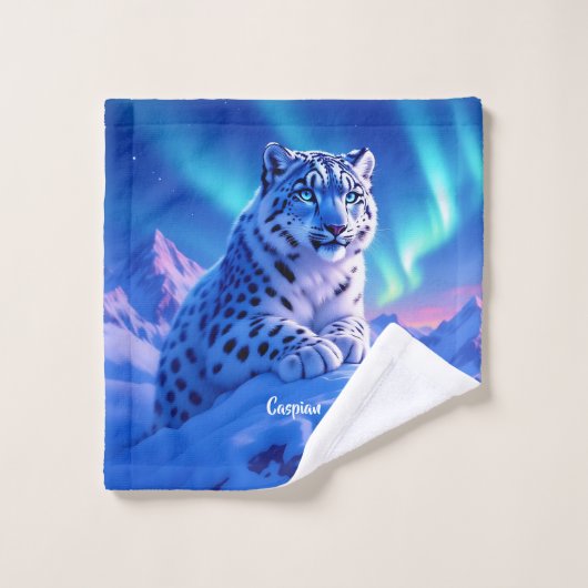 Atemberaubender Schneeleopard auf dem Felsen Badhandtuch Set (Waschlappen)