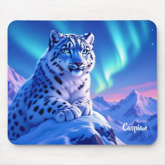 Atemberaubender Schneeleopard auf dem Felsen Mousepad (Vorne)