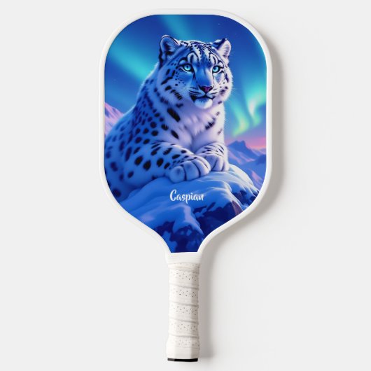 Atemberaubender Schneeleopard auf dem Felsen Pickleball Schläger (Rückseite)