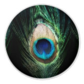 Atemberaubender schwarzer Pfau Keramikknauf (Vorderseite)