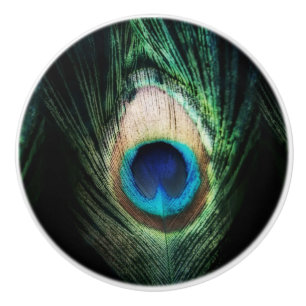 Atemberaubender schwarzer Pfau Keramikknauf