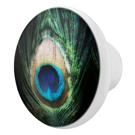 Atemberaubender schwarzer Pfau Keramikknauf (Rechts)