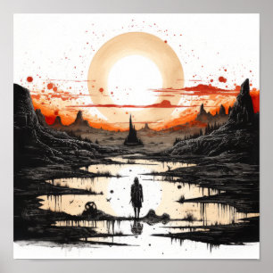 Atemberaubender Schwarzer Tinte Zeichnend amerikan Poster