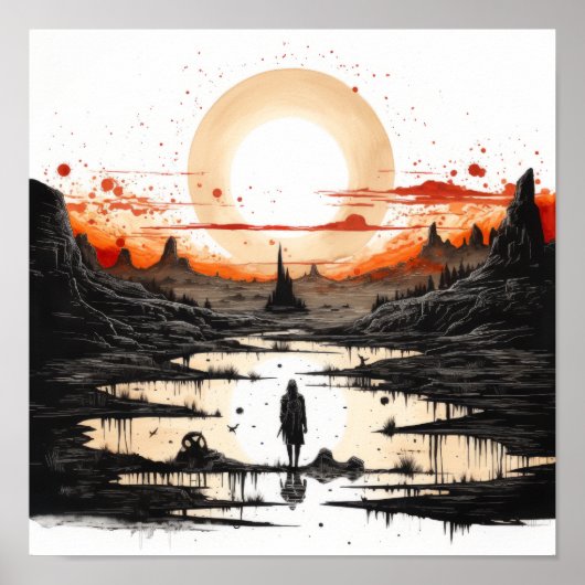 Atemberaubender Schwarzer Tinte Zeichnend amerikan Poster (Vorne)