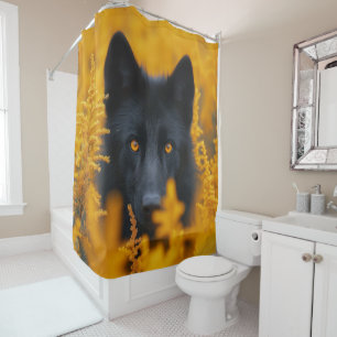 Atemberaubender Schwarzer Wolf mit goldenen Augen Duschvorhang