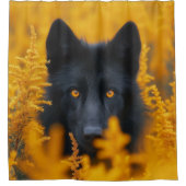 Atemberaubender Schwarzer Wolf mit goldenen Augen Duschvorhang (Vorderseite)