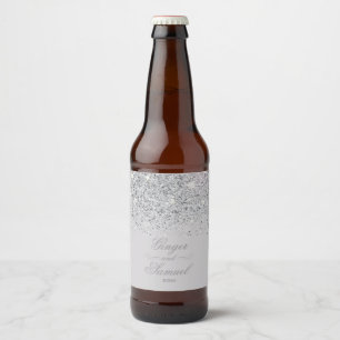 Atemberaubender Silver Glitzer Bierflaschenetikett